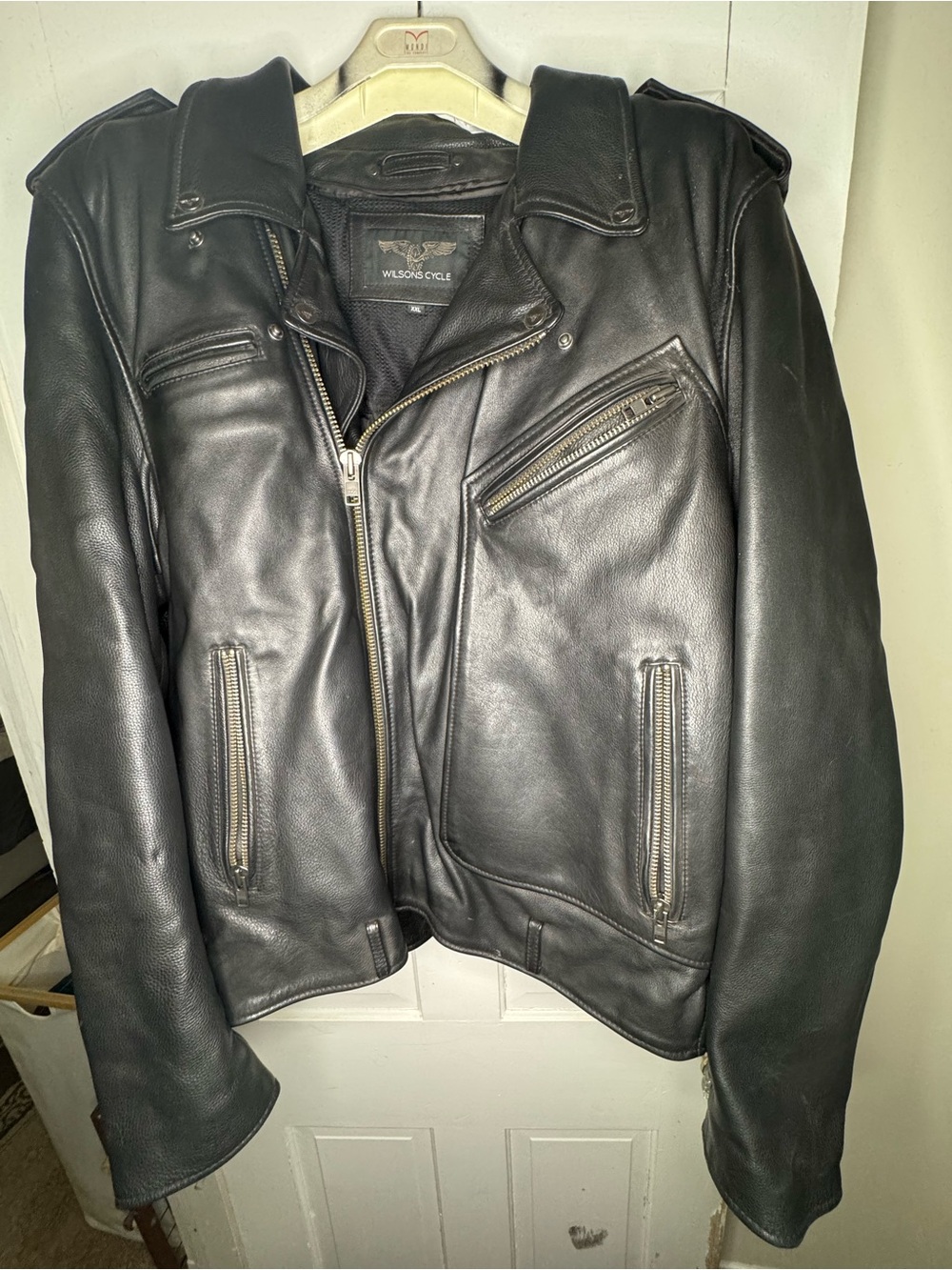 Vintage Wilsons Black Heavy Thick Leather Motorcycle Biker Jacket, Men Size XXL